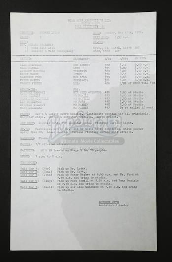 STAR WARS: A NEW HOPE (1977) - Set of Call Sheets - Current price: £500