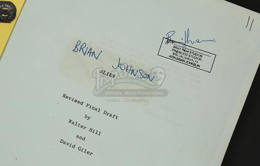 ALIEN (1979) - Brian Johnson's Personal Script - Current price: £1700