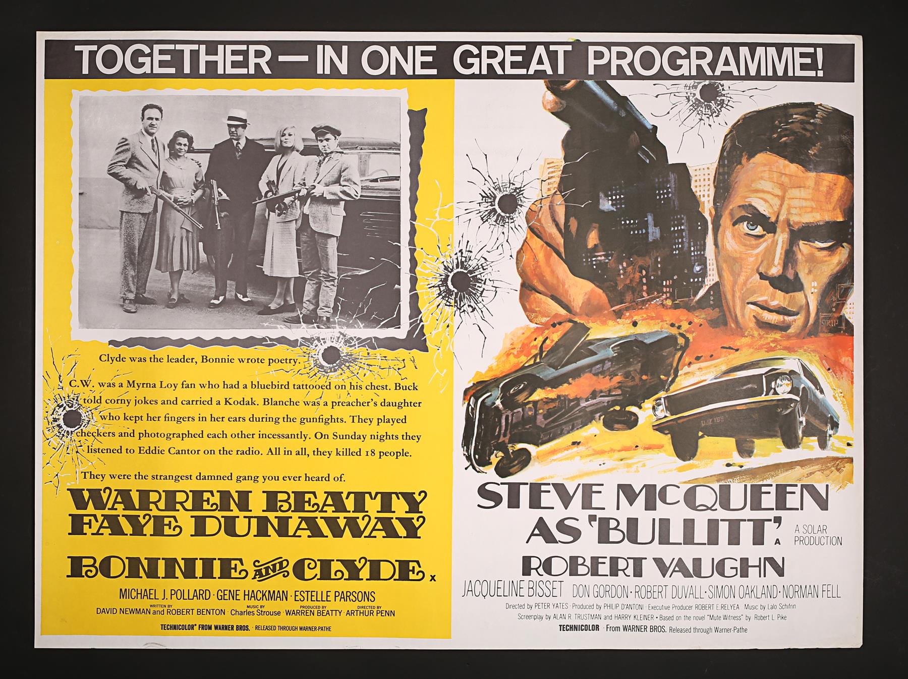 BONNIE AND CLYDE / BULLITT (1967 AND 1968) - UK Quad Printer's Proof ...