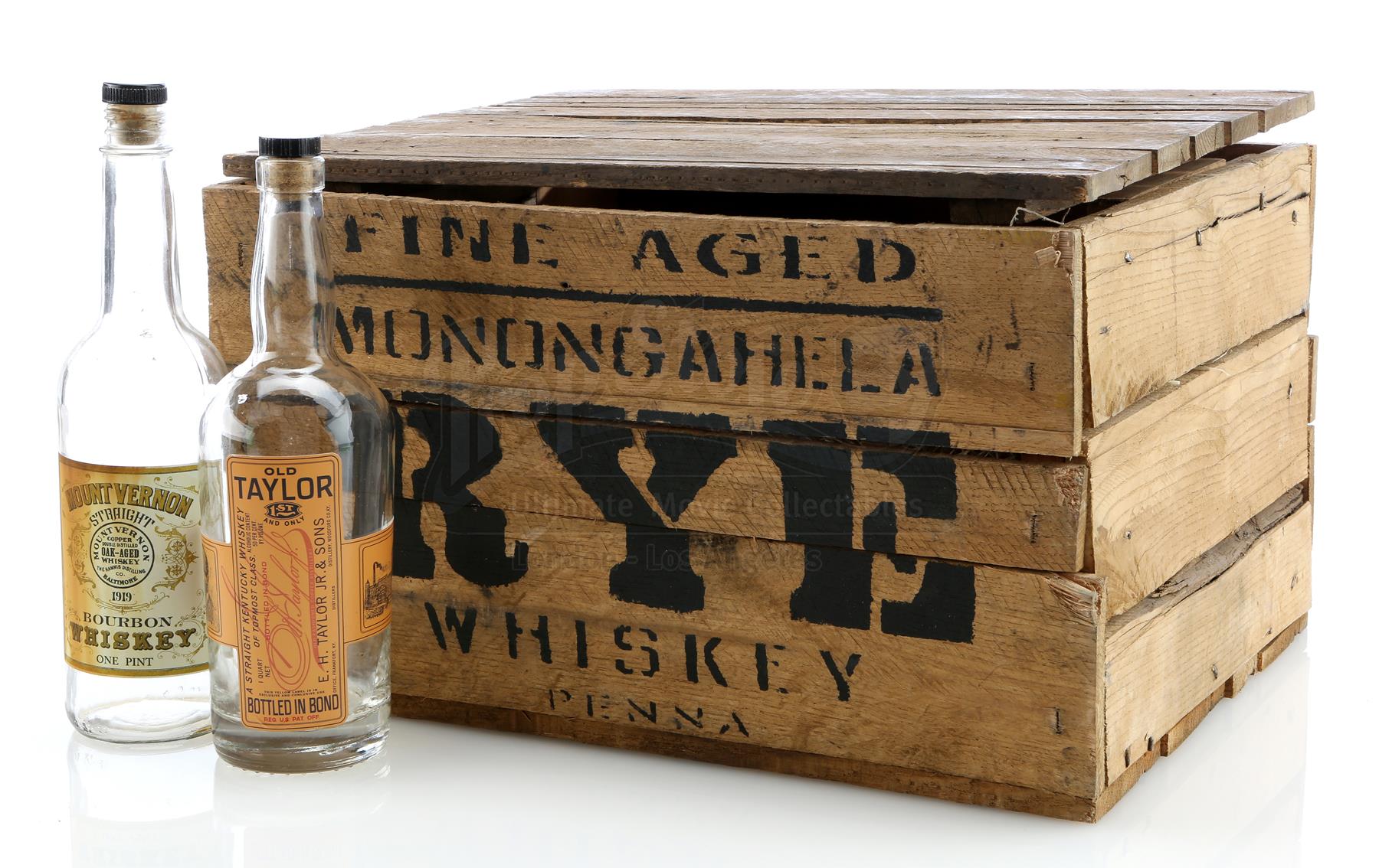 BOARDWALK EMPIRE (2010 - 2014) - Prohibition-Era Light Wood Whiskey Crate  and Whiskey Bottles - Current price: $300