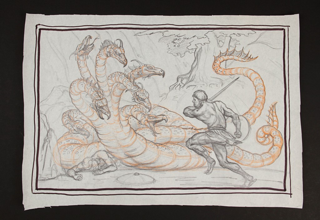 Jason&TheArgonauts-RayHarryhausenHandDrawnConceptOfJason&TheHydra1